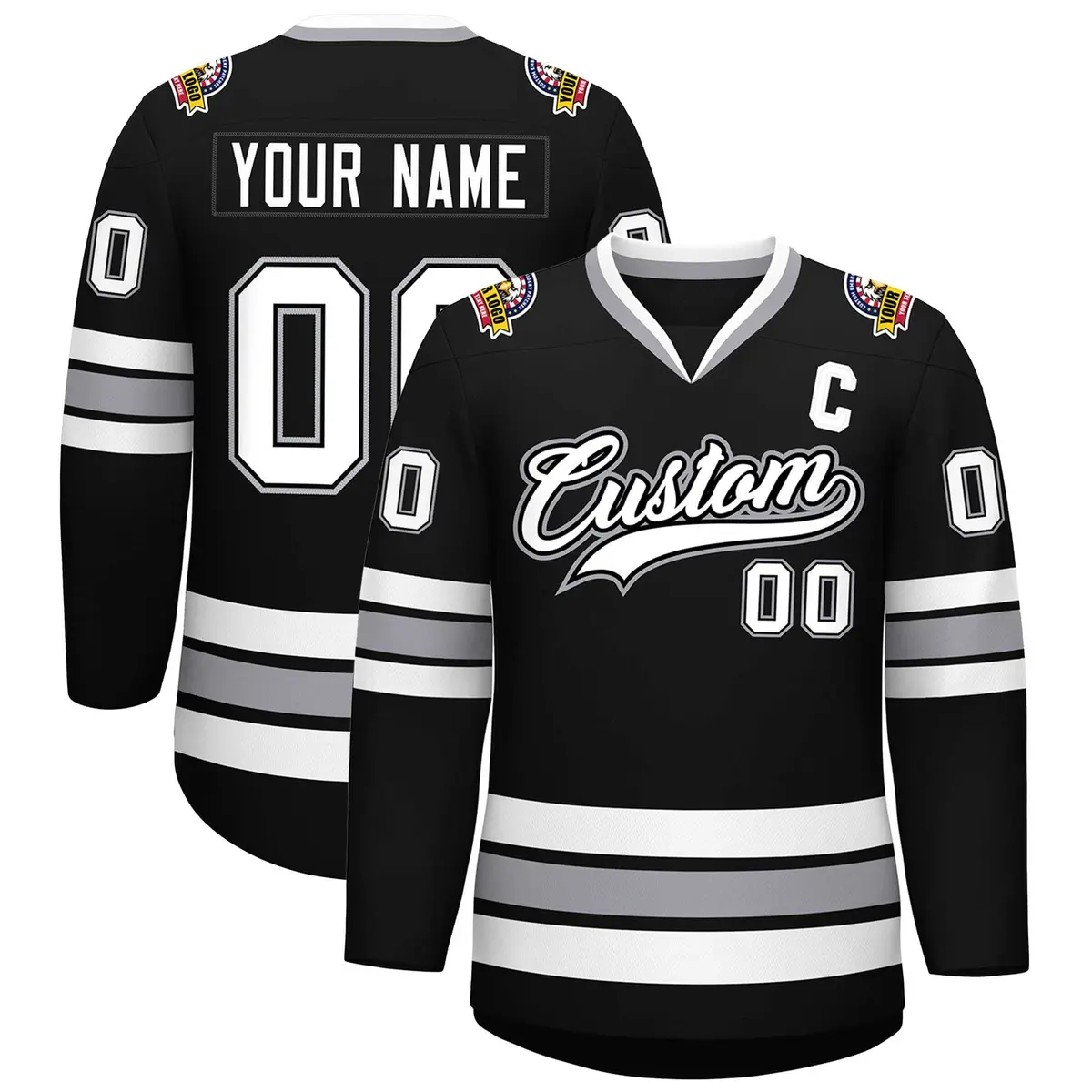 Black White Black-Gray Classic Style Hockey Jersey