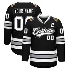 Black White Black-Gray Classic Style Hockey Jersey