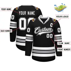 Black White Black-Gray Classic Style Hockey Jersey 2