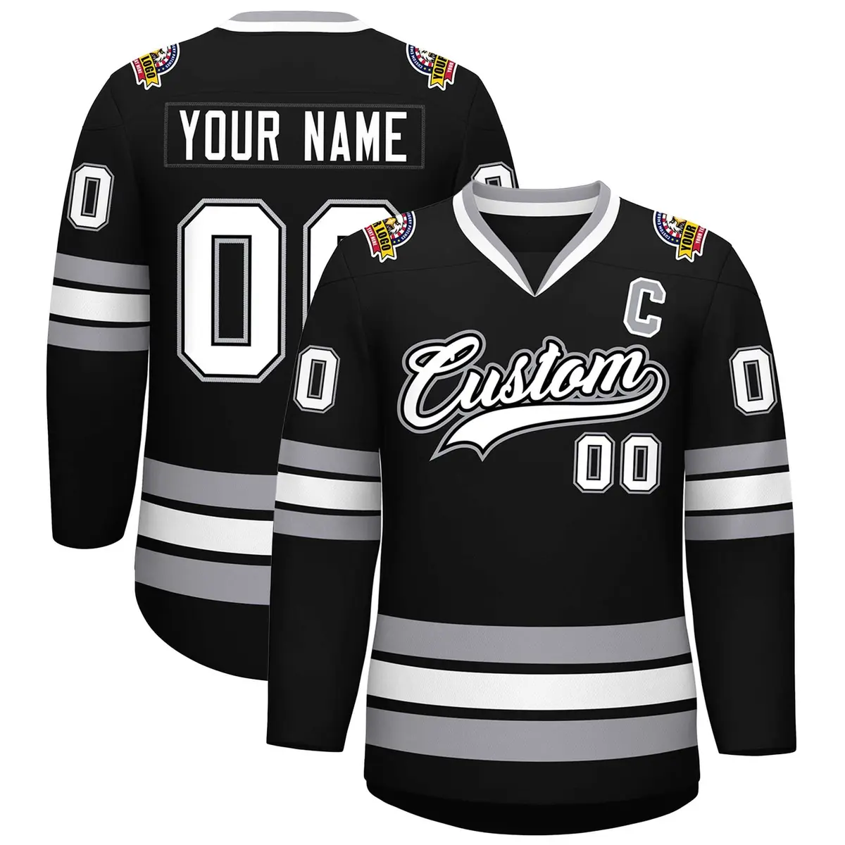 Black White Black-Gray Classic Style Hockey Jersey