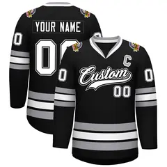 Black White Black-Gray Classic Style Hockey Jersey 1
