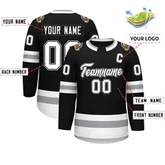 Black White Black-Gray Classic Style Hockey Jersey 2