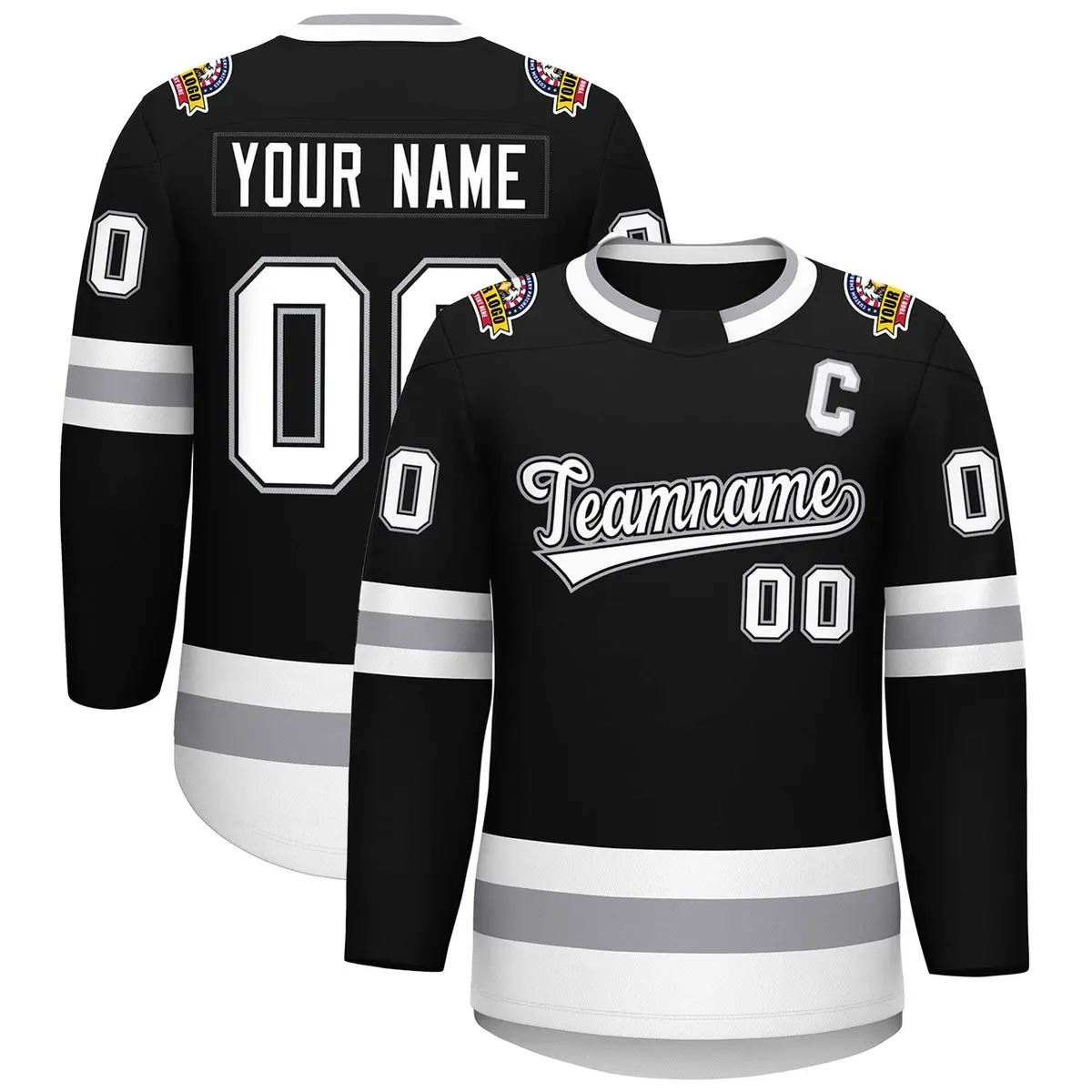 Black White Black-Gray Classic Style Hockey Jersey