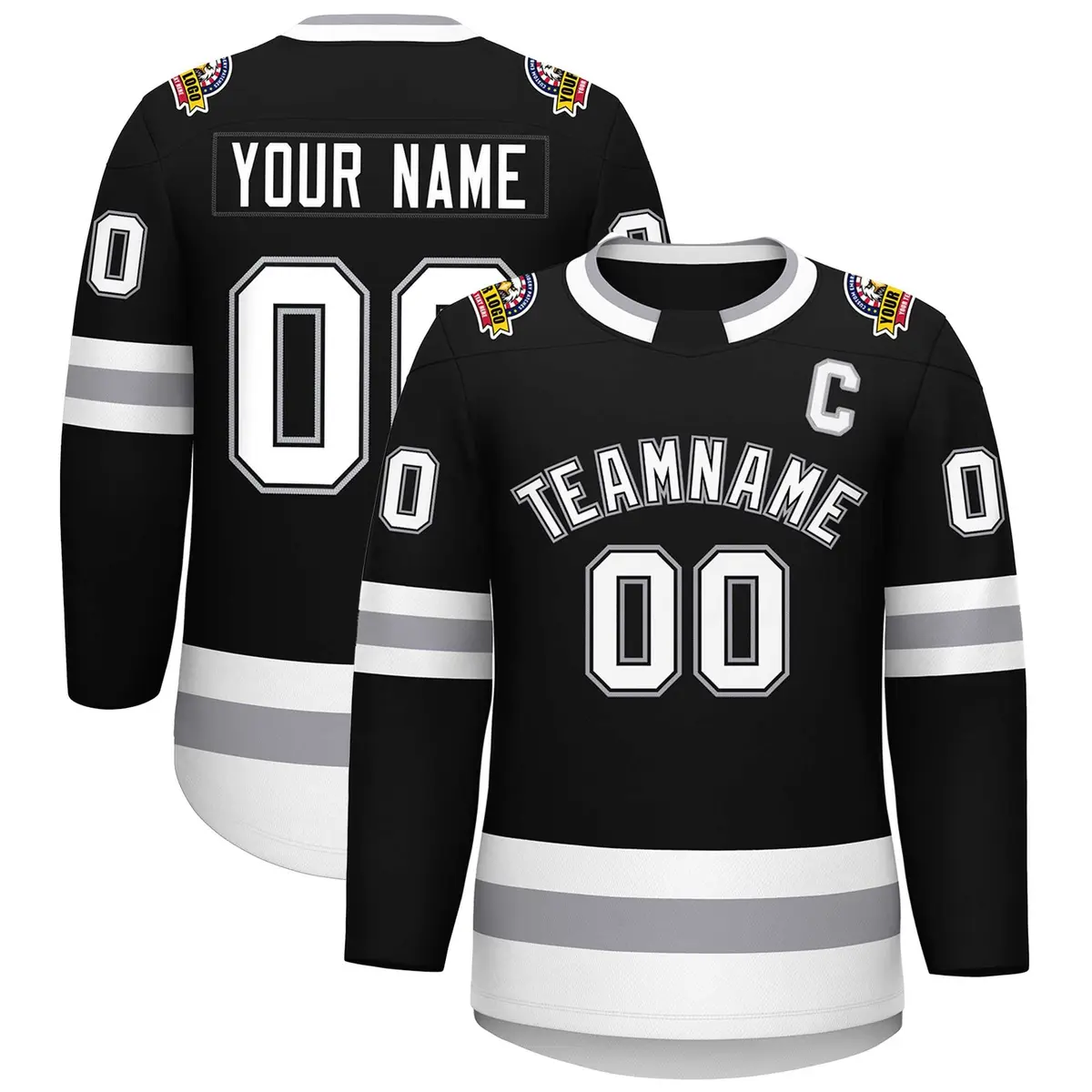 Black White Black-Gray Classic Style Hockey Jersey
