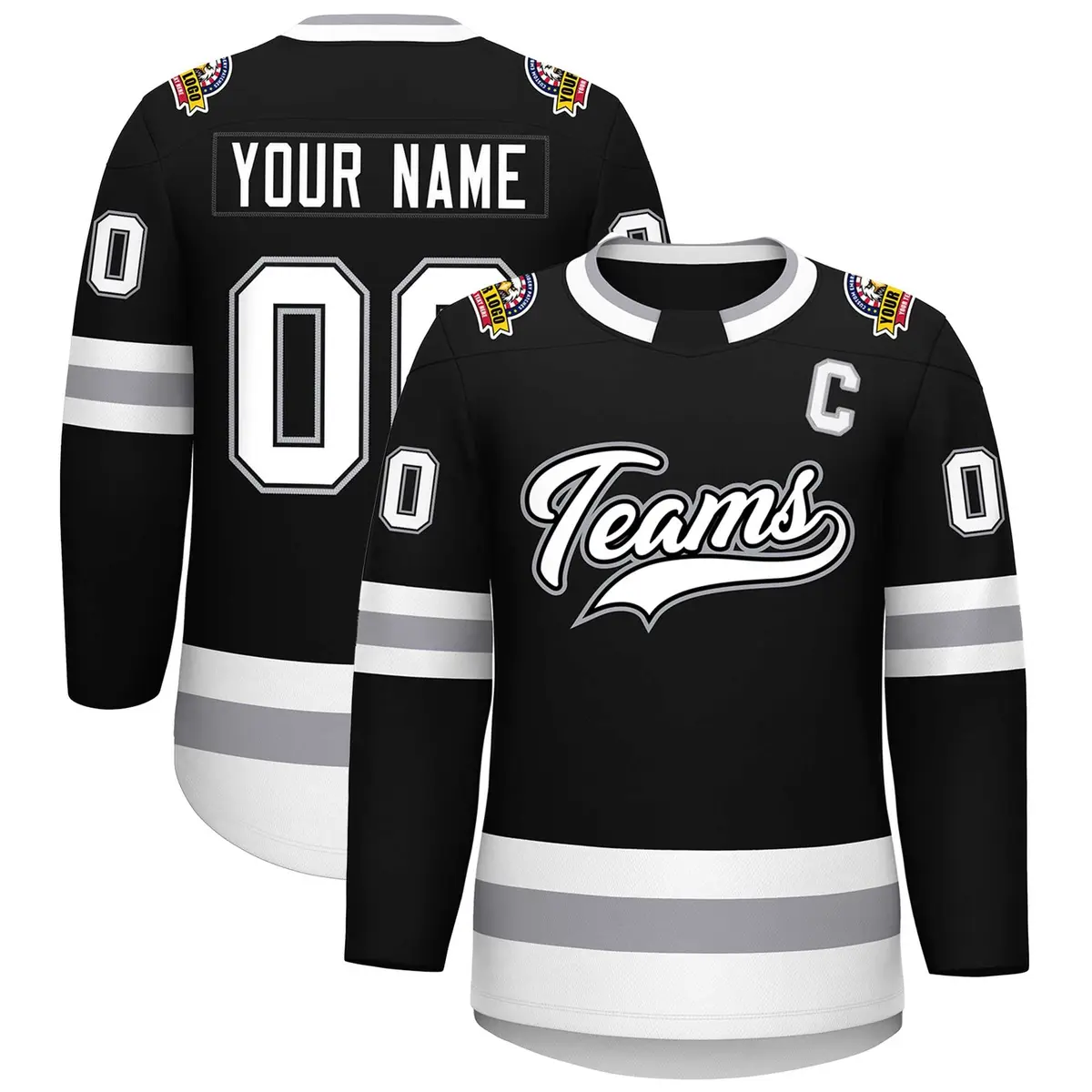 Black White Black-Gray Classic Style Hockey Jersey