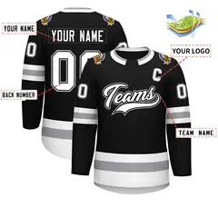 Black White Black-Gray Classic Style Hockey Jersey 2