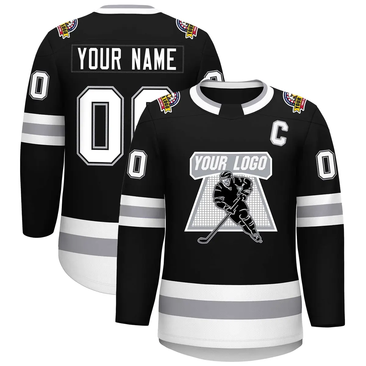 Black White Black-Gray Classic Style Hockey Jersey