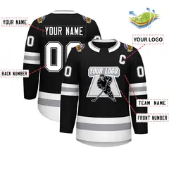 Black White Black-Gray Classic Style Hockey Jersey 2