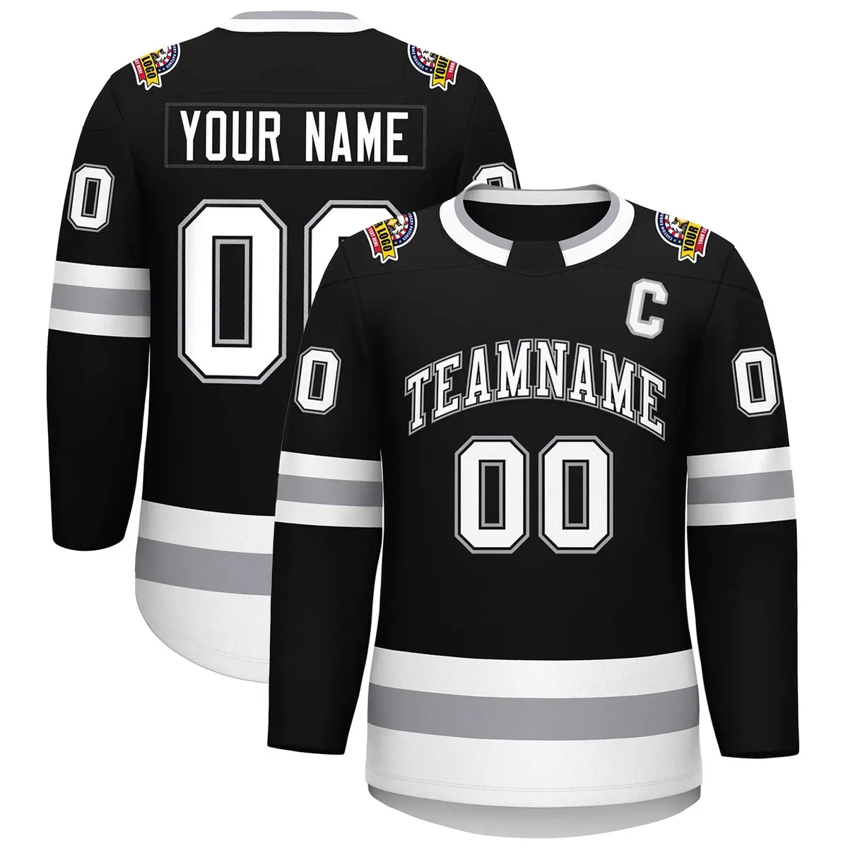 Black White Black-Gray Classic Style Hockey Jersey