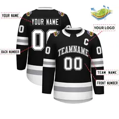 Black White Black-Gray Classic Style Hockey Jersey 2