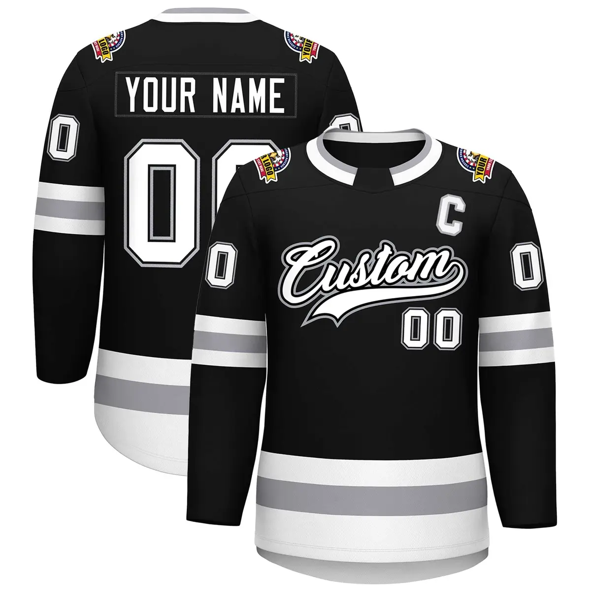 Black White Black-Gray Classic Style Hockey Jersey