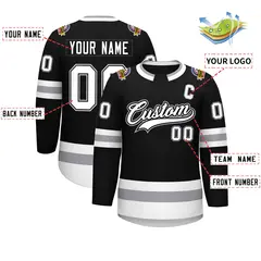 Black White Black-Gray Classic Style Hockey Jersey 2
