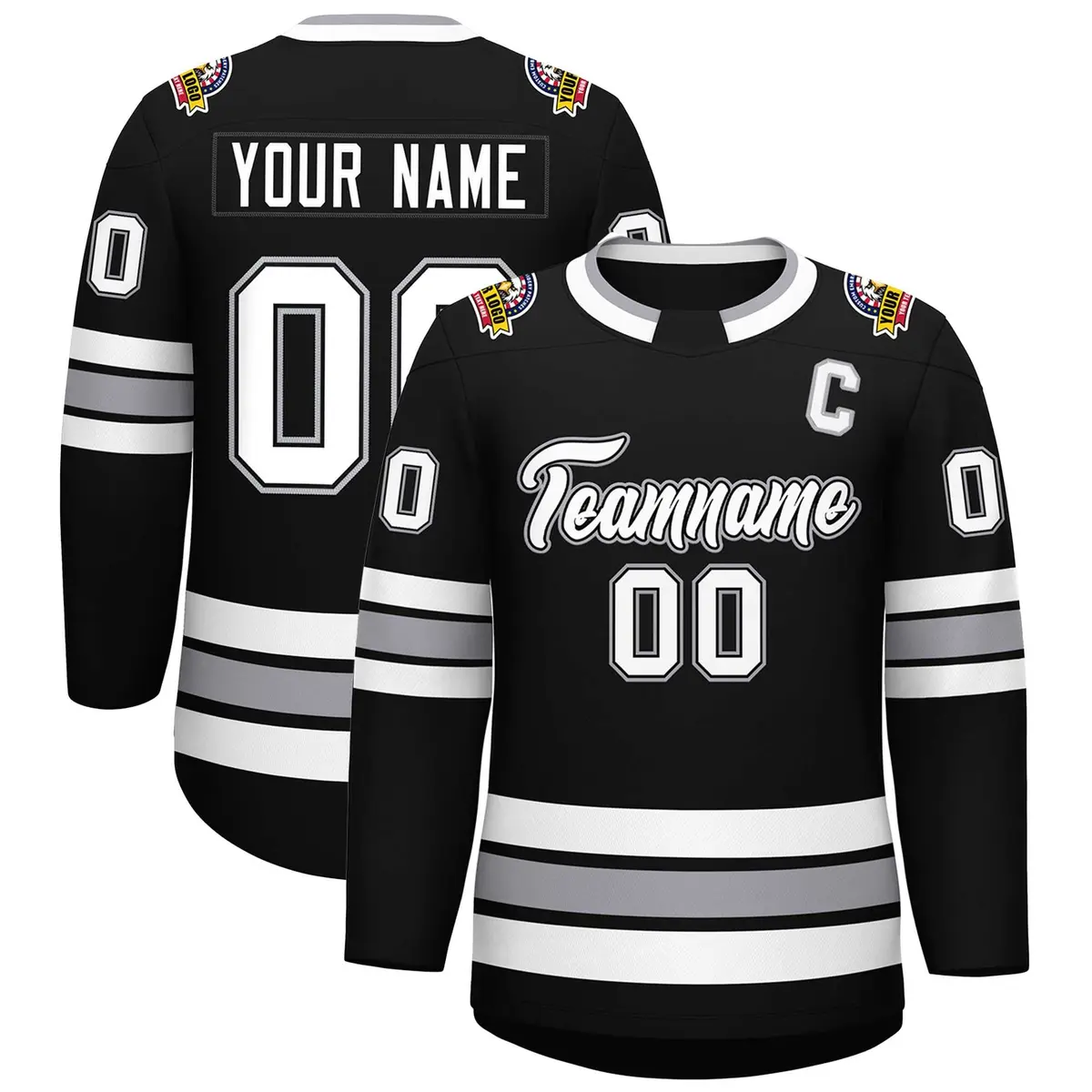 Black White Black-Gray Classic Style Hockey Jersey