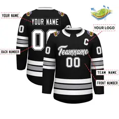 Black White Black-Gray Classic Style Hockey Jersey 2