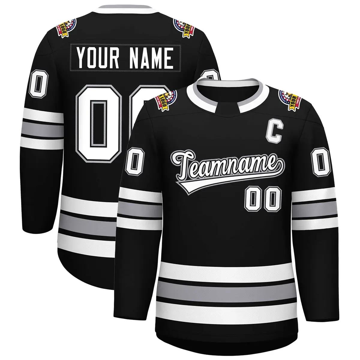 Black White Black-Gray Classic Style Hockey Jersey