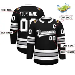 Black White Black-Gray Classic Style Hockey Jersey 2