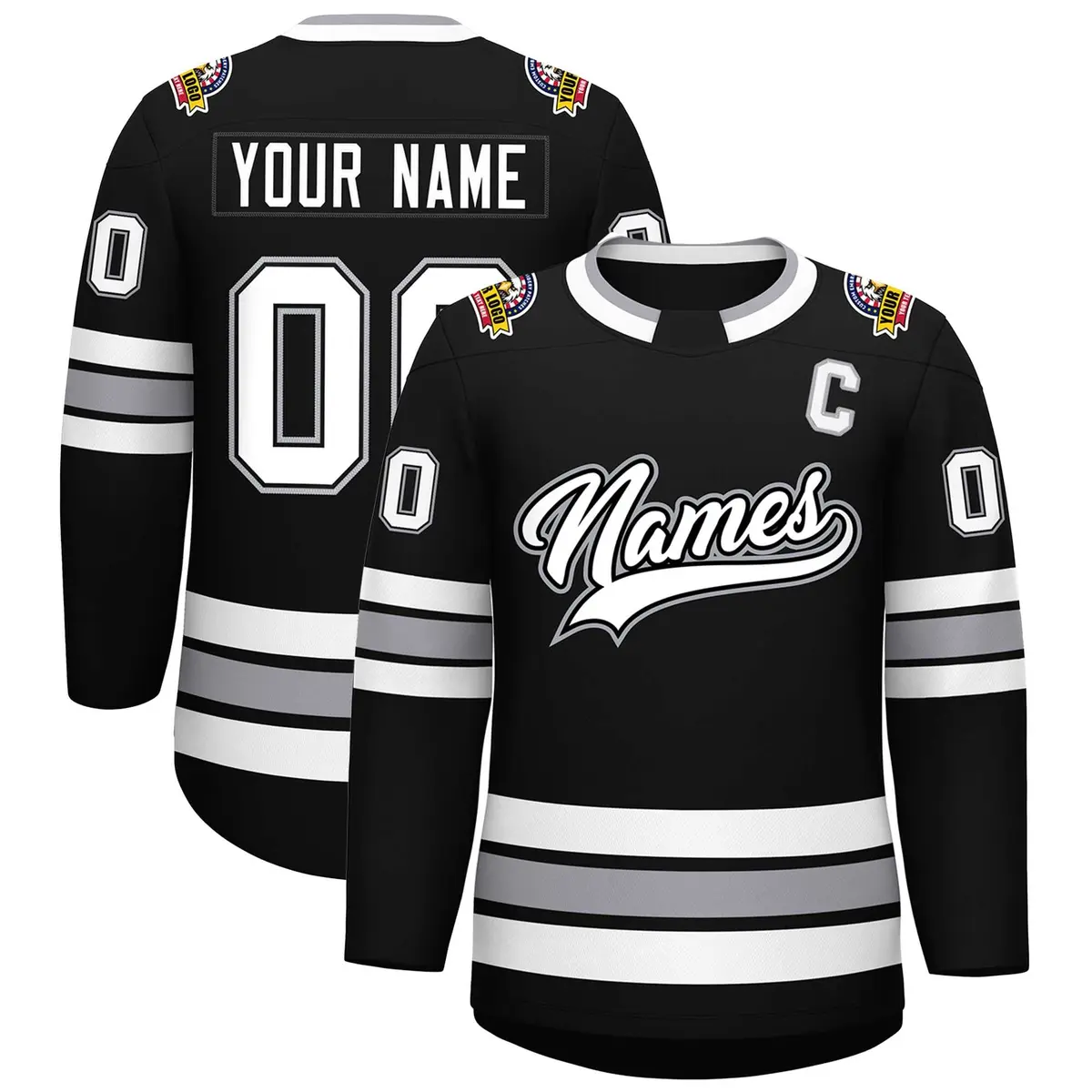 Black White Black-Gray Classic Style Hockey Jersey