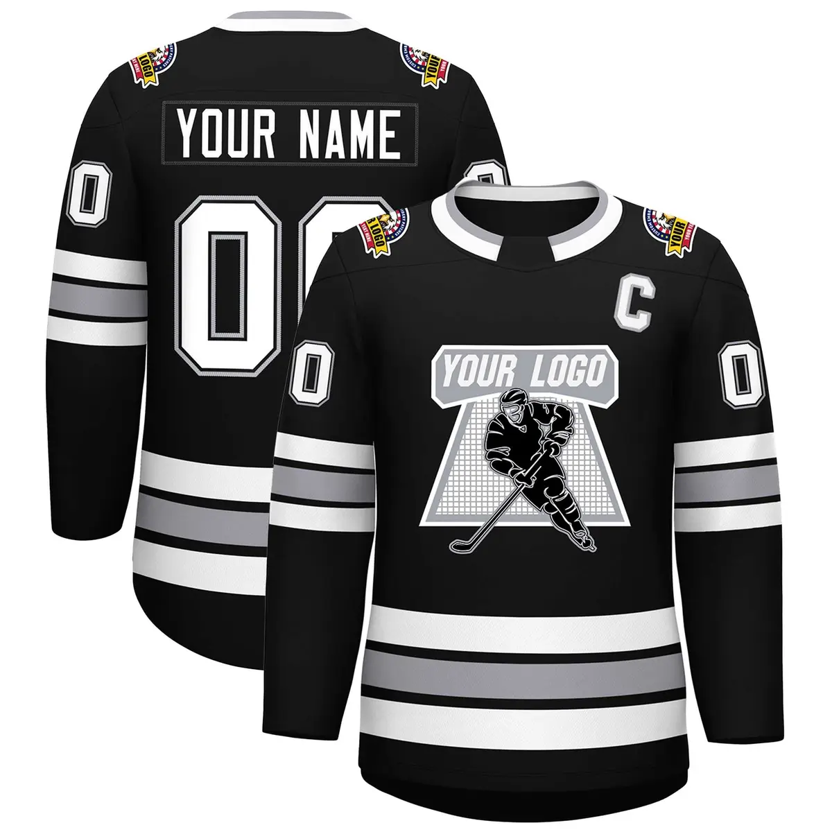 Black White Black-Gray Classic Style Hockey Jersey