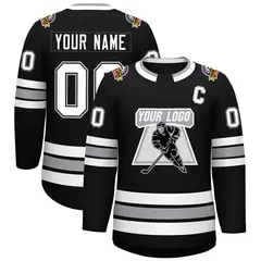 Black White Black-Gray Classic Style Hockey Jersey