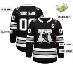 Black White Black-Gray Classic Style Hockey Jersey 2
