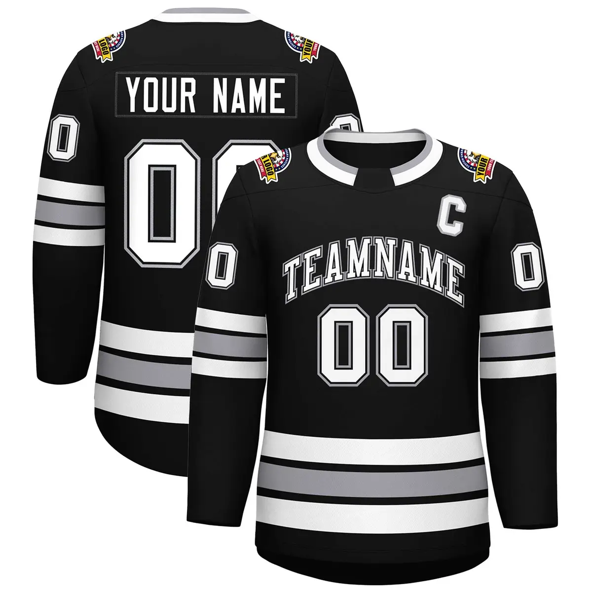 Black White Black-Gray Classic Style Hockey Jersey