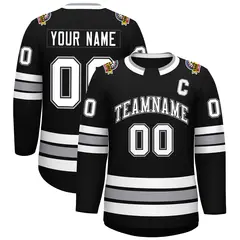 Black White Black-Gray Classic Style Hockey Jersey