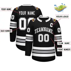 Black White Black-Gray Classic Style Hockey Jersey 2
