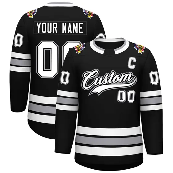 Black White Black-Gray Classic Style Hockey Jersey