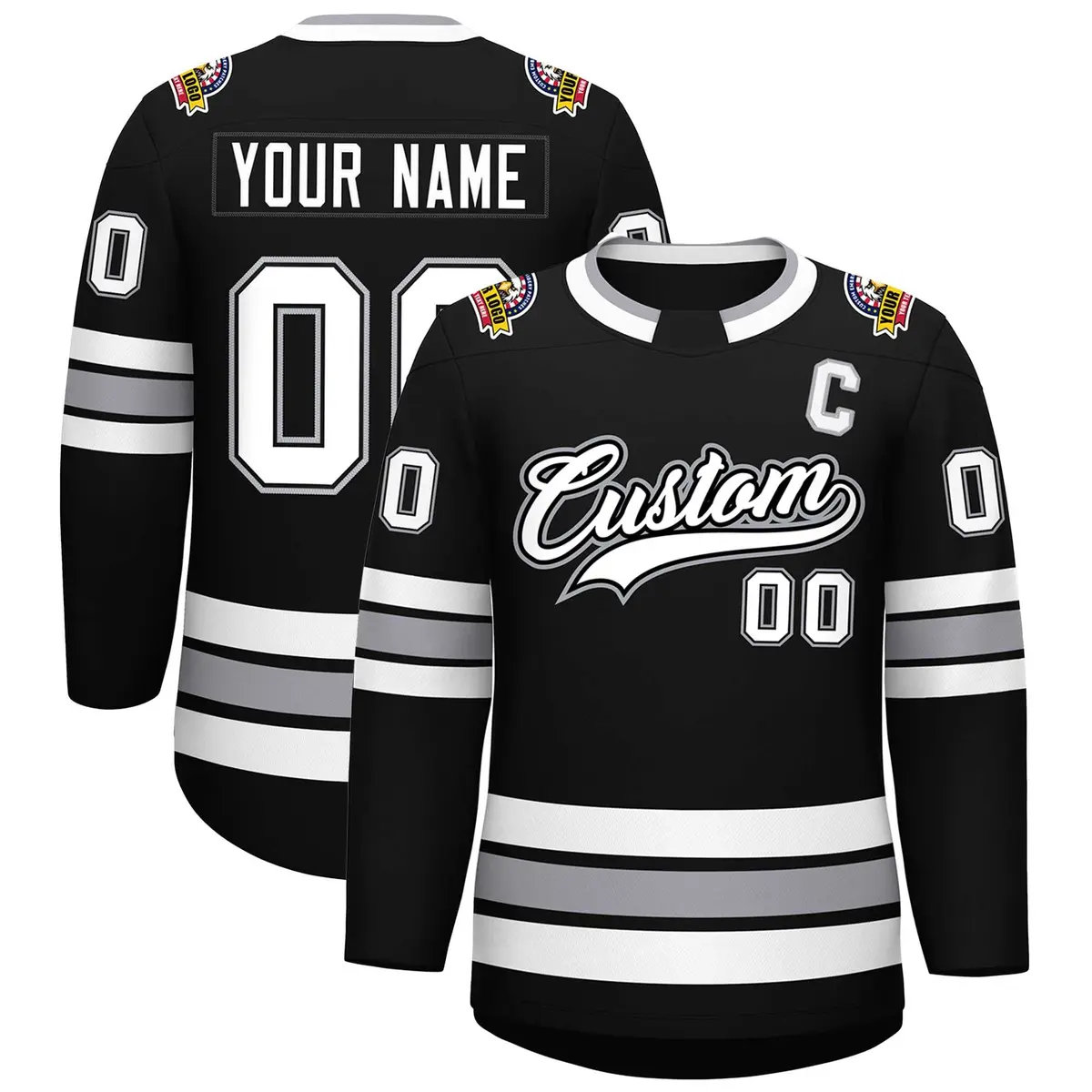Black White Black-Gray Classic Style Hockey Jersey