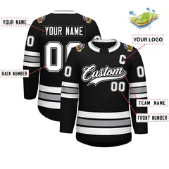Black White Black-Gray Classic Style Hockey Jersey 2