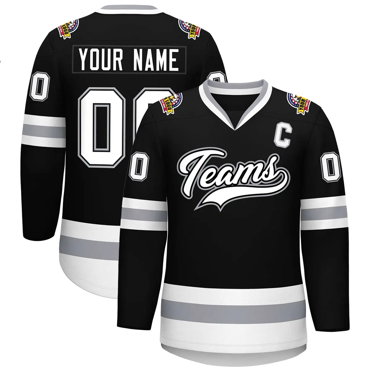 Black White Black-Gray Classic Style Hockey Jersey