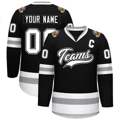 Black White Black-Gray Classic Style Hockey Jersey