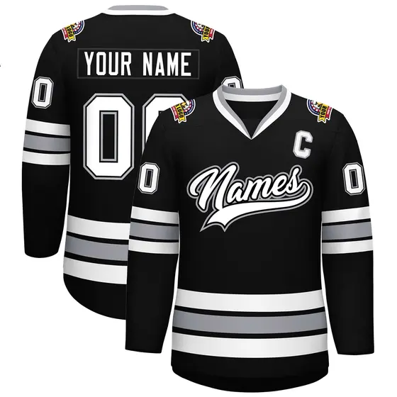 Black White Black-Gray Classic Style Hockey Jersey