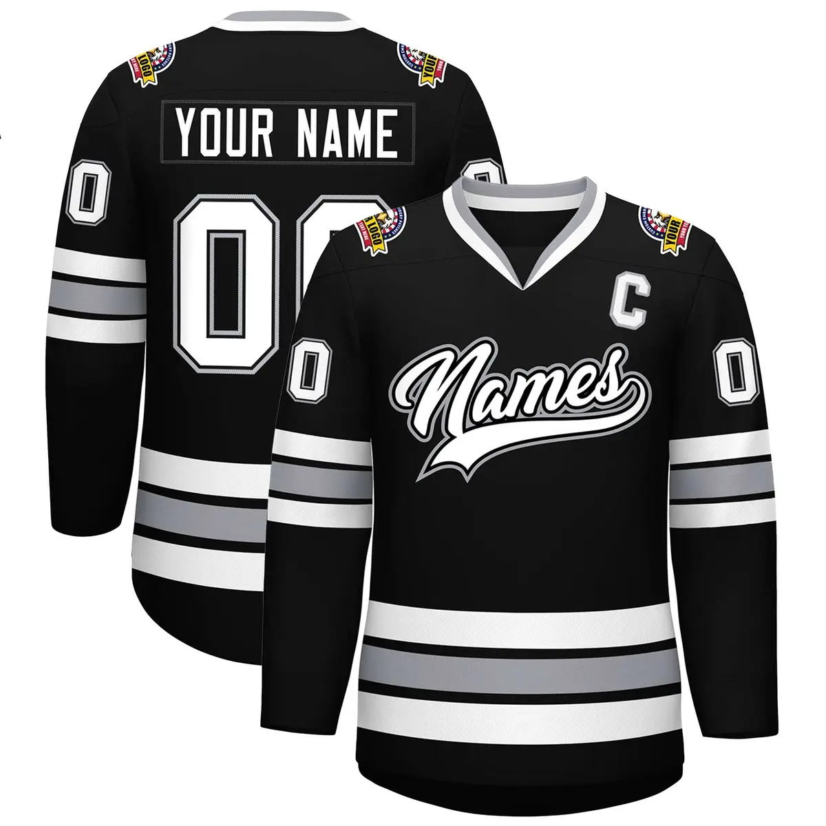 Black White Black-Gray Classic Style Hockey Jersey