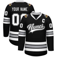 Black White Black-Gray Classic Style Hockey Jersey