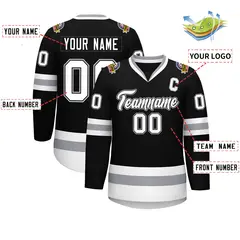 Black White Black-Gray Classic Style Hockey Jersey 2