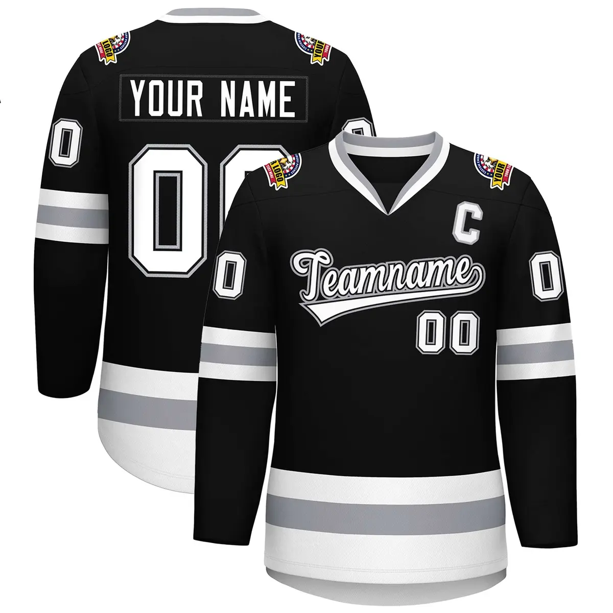 Black White Black-Gray Classic Style Hockey Jersey