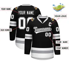 Black White Black-Gray Classic Style Hockey Jersey 2