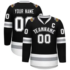 Black White Black-Gray Classic Style Hockey Jersey