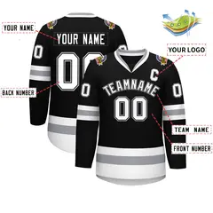 Black White Black-Gray Classic Style Hockey Jersey 2