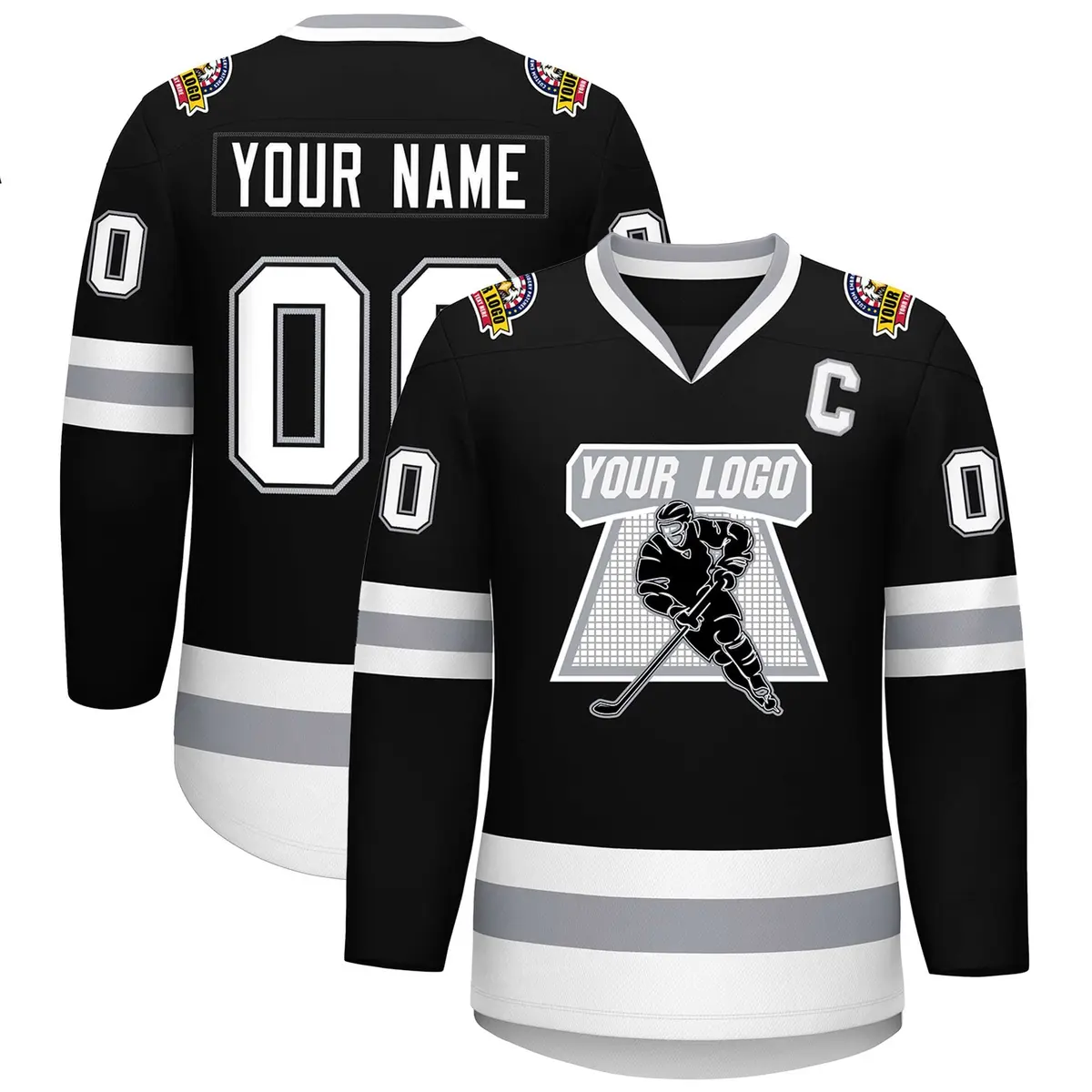 Black White Black-Gray Classic Style Hockey Jersey