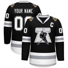 Black White Black-Gray Classic Style Hockey Jersey