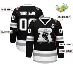 Black White Black-Gray Classic Style Hockey Jersey 2