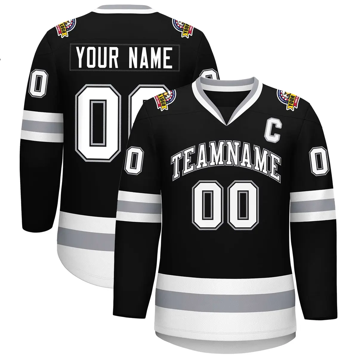 Black White Black-Gray Classic Style Hockey Jersey