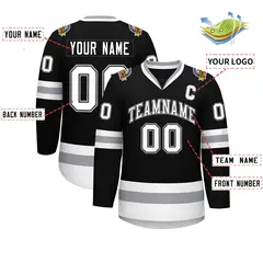 Black White Black-Gray Classic Style Hockey Jersey 2