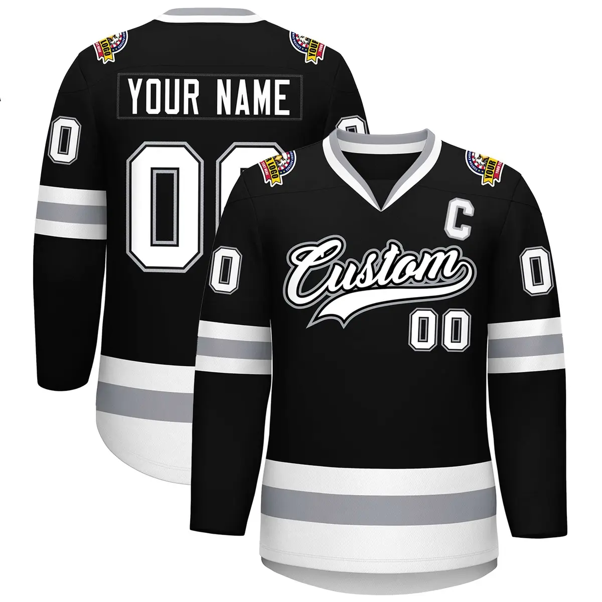 Black White Black-Gray Classic Style Hockey Jersey
