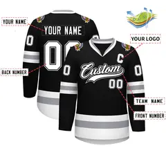 Black White Black-Gray Classic Style Hockey Jersey 2