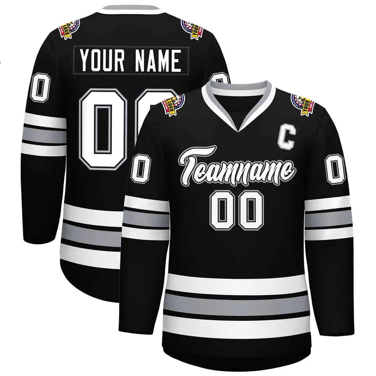 Black White Black-Gray Classic Style Hockey Jersey