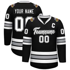 Black White Black-Gray Classic Style Hockey Jersey