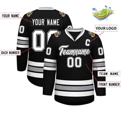 Black White Black-Gray Classic Style Hockey Jersey 2